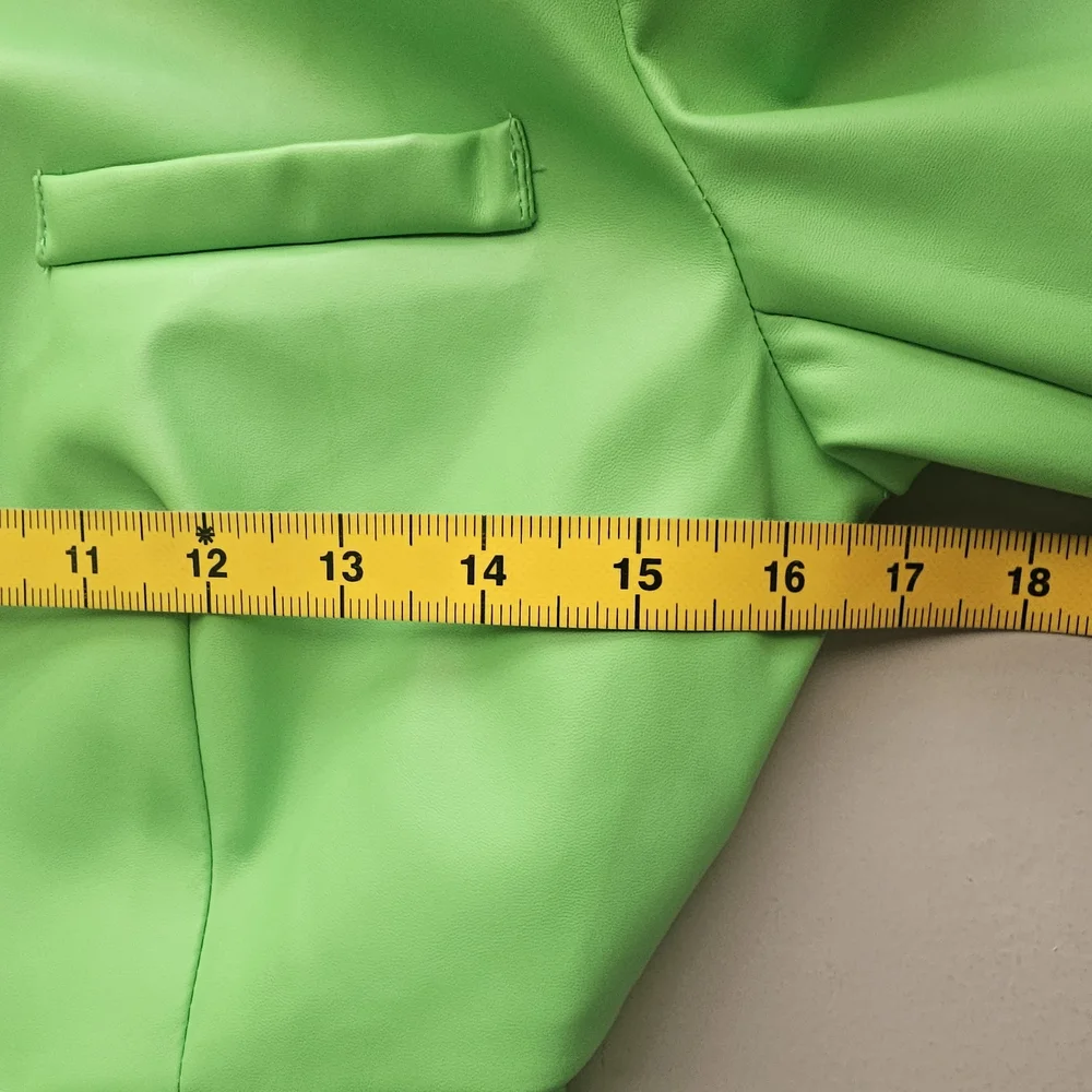 AKIRA M Green Faux Leather Mini Dress Trench Coat Size Going Out Party Miami ~ - Picture 6 of 9